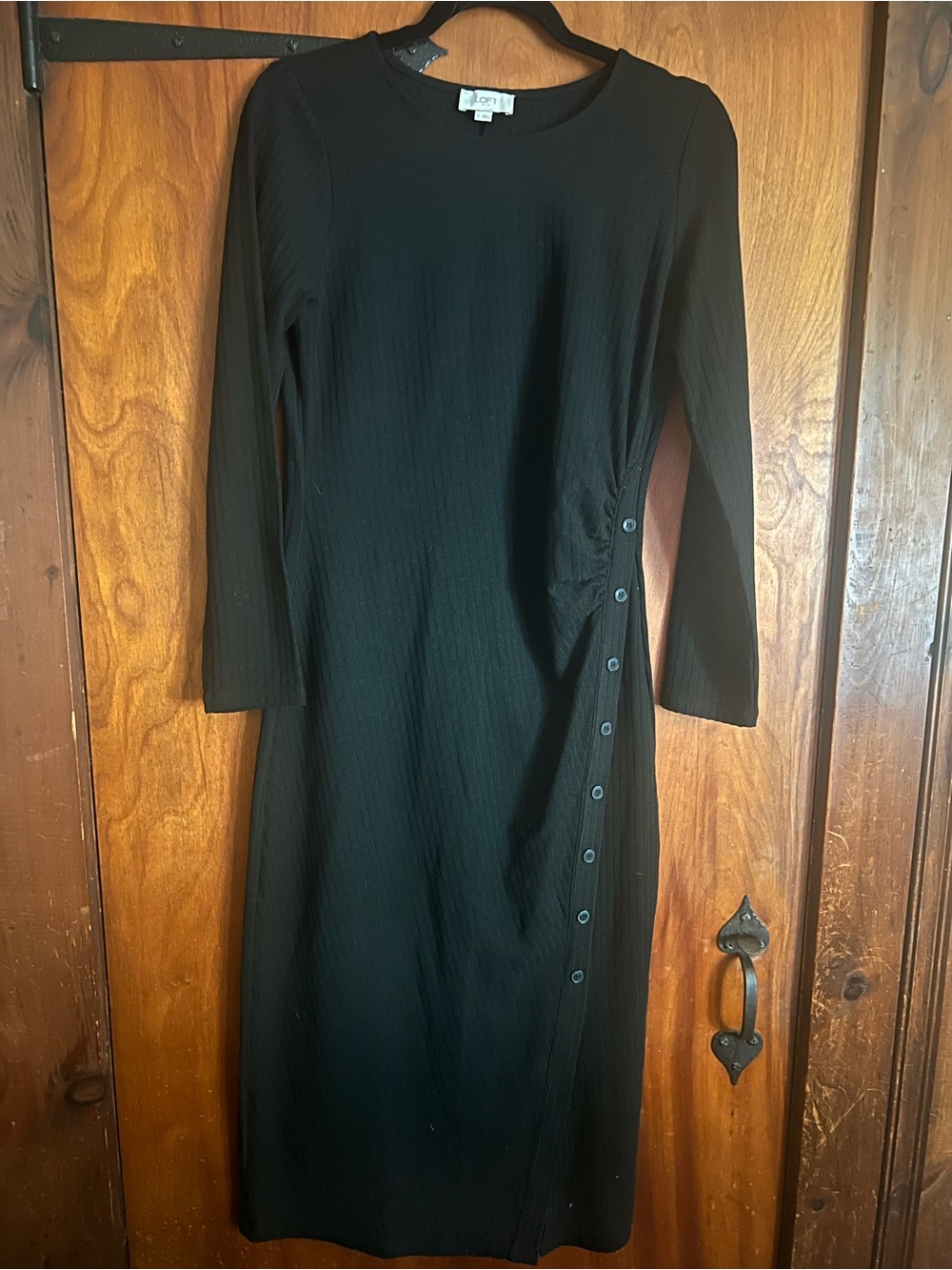 LOFT Black Long-Sleeve Side-Button Midi Dress